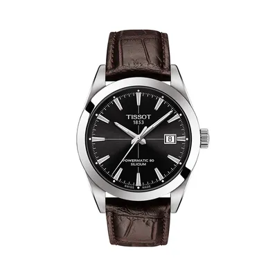 Gentlemen Powermatic 80 Silicium Stainless Steel and Leather Watch