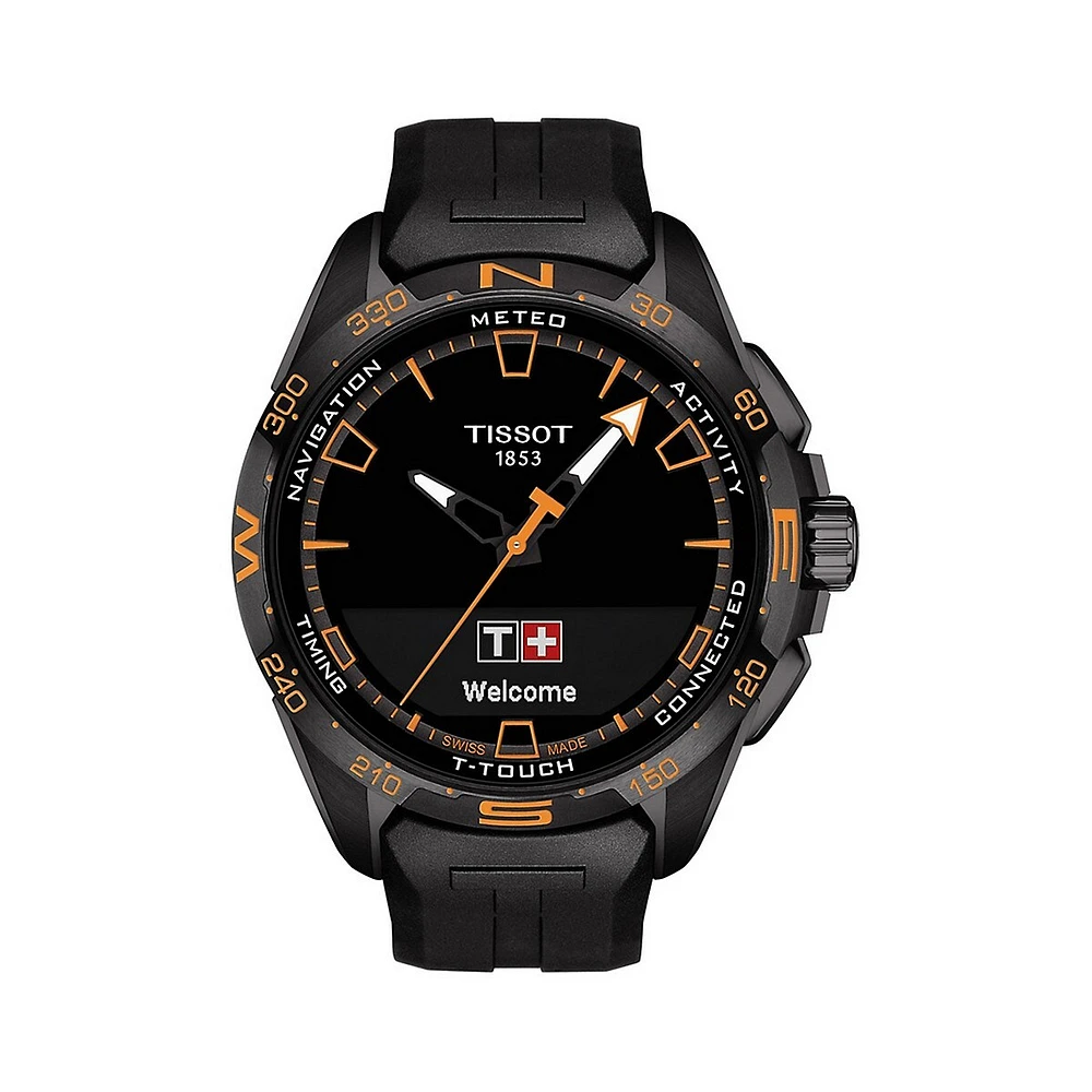 Montre intelligente solaire en titane avec bracelet en caoutchouc noir T-Touch Connect T1214204705104