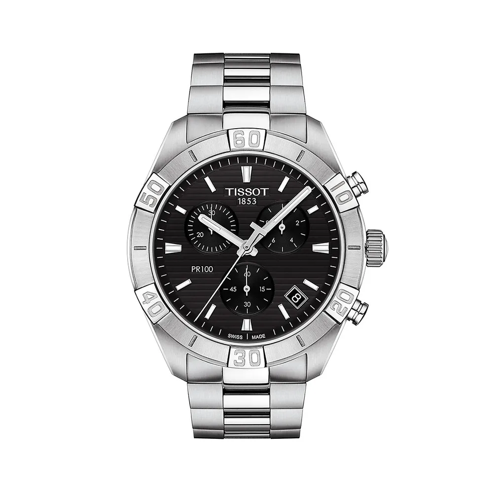 T-Classic PR 100 Sport Gent Stainless Steel Bracelet Chronograph Watch T1016171105100