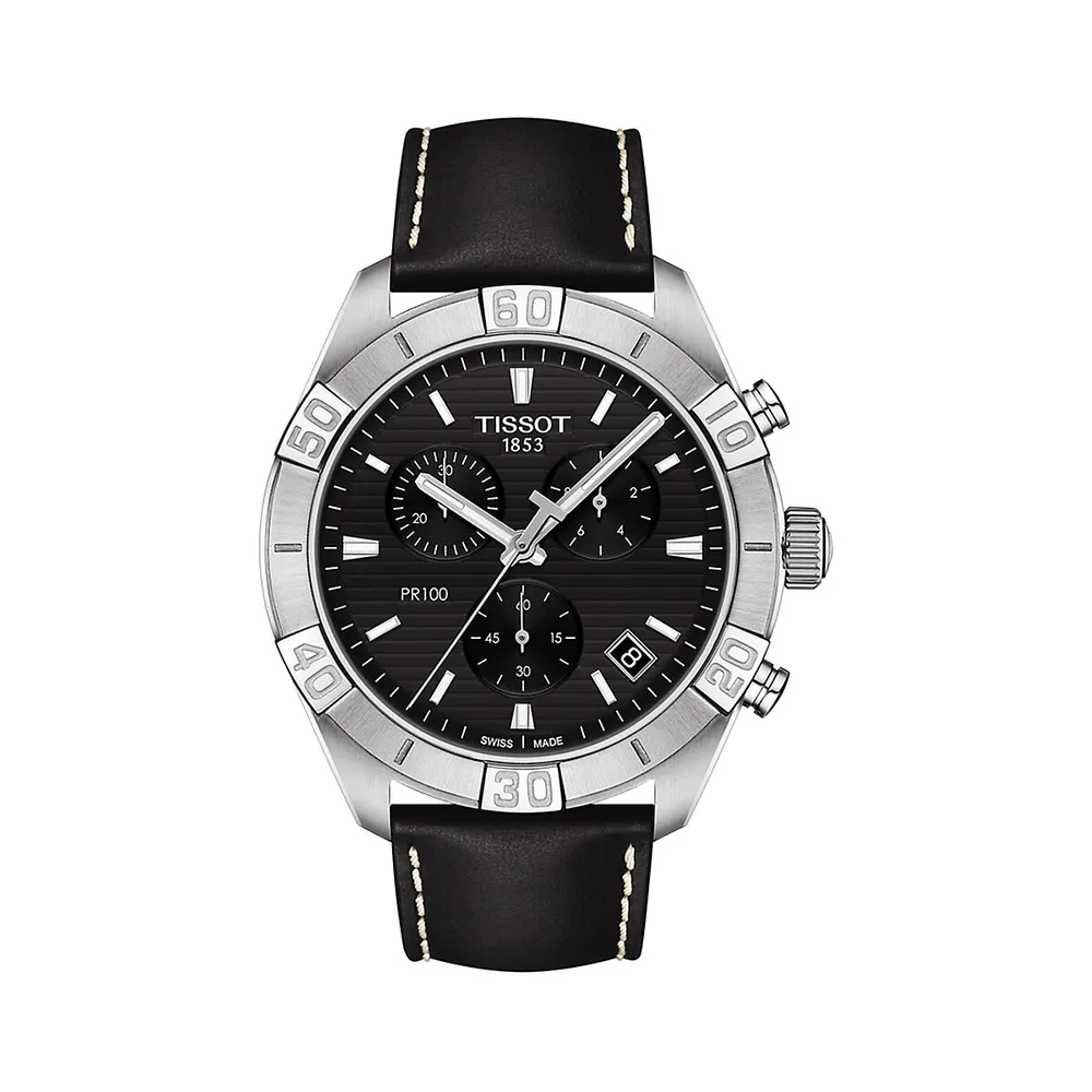 T-Classic PR100 Sport Chronograph Stainless Steel & Leather-Strap Watch T1016171605100