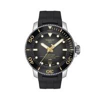 Montre analogique en acier inoxydable avec bracelet en caoutchouc Seastar T1206071744101