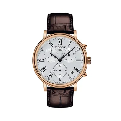 Montre chronographe en acier inoxydable rose doré avec bracelet en cuir Carson T1224173603300