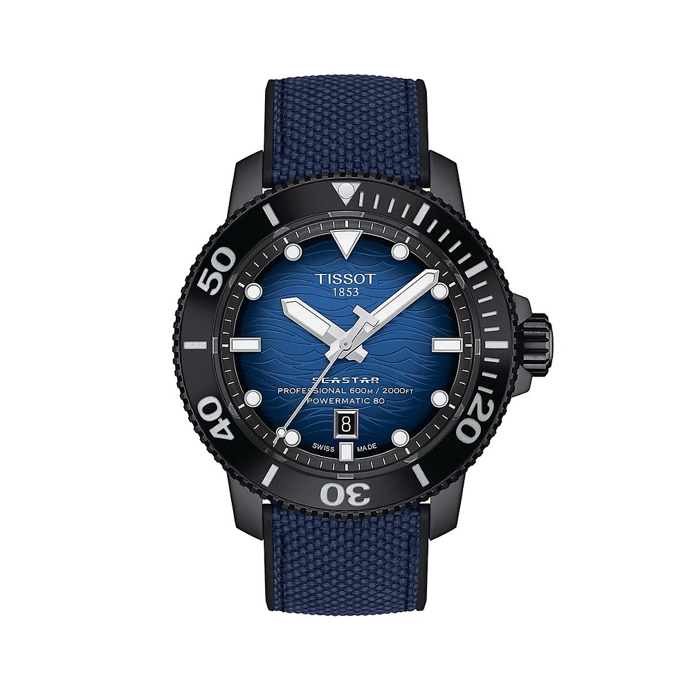 Montre analogique en acier inoxydable avec bracelet en caoutchouc Seastar T1206073704100