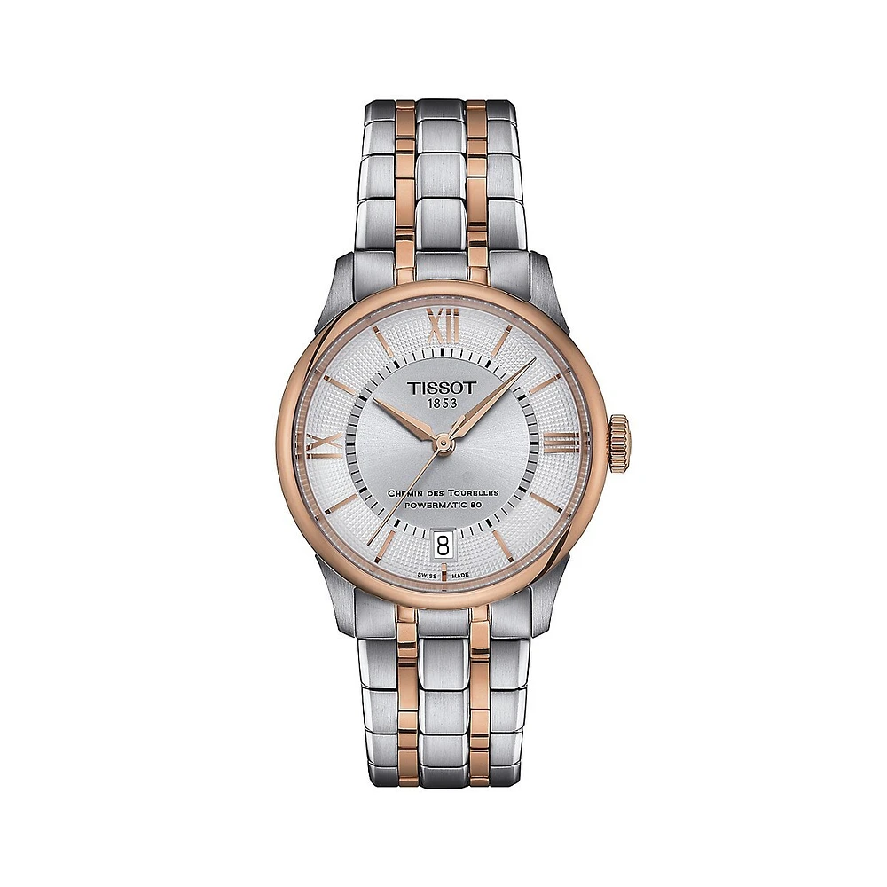 T-Classic Chemin Des Tourelles Powermatic 80 Two-Tone Stainless Steel Bracelet Watch T1392072203800