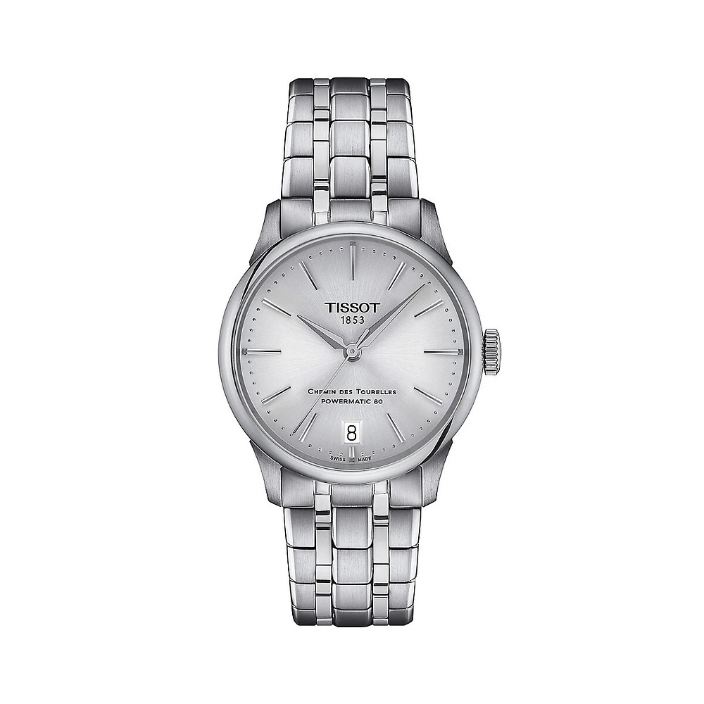 T-Classic Chemin Des Tourelles Powermatic 80 Stainless Steel Bracelet WatchT1392071103100