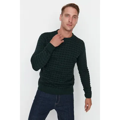 Male Slim Fit Basic Crew Neck Woven Sweater