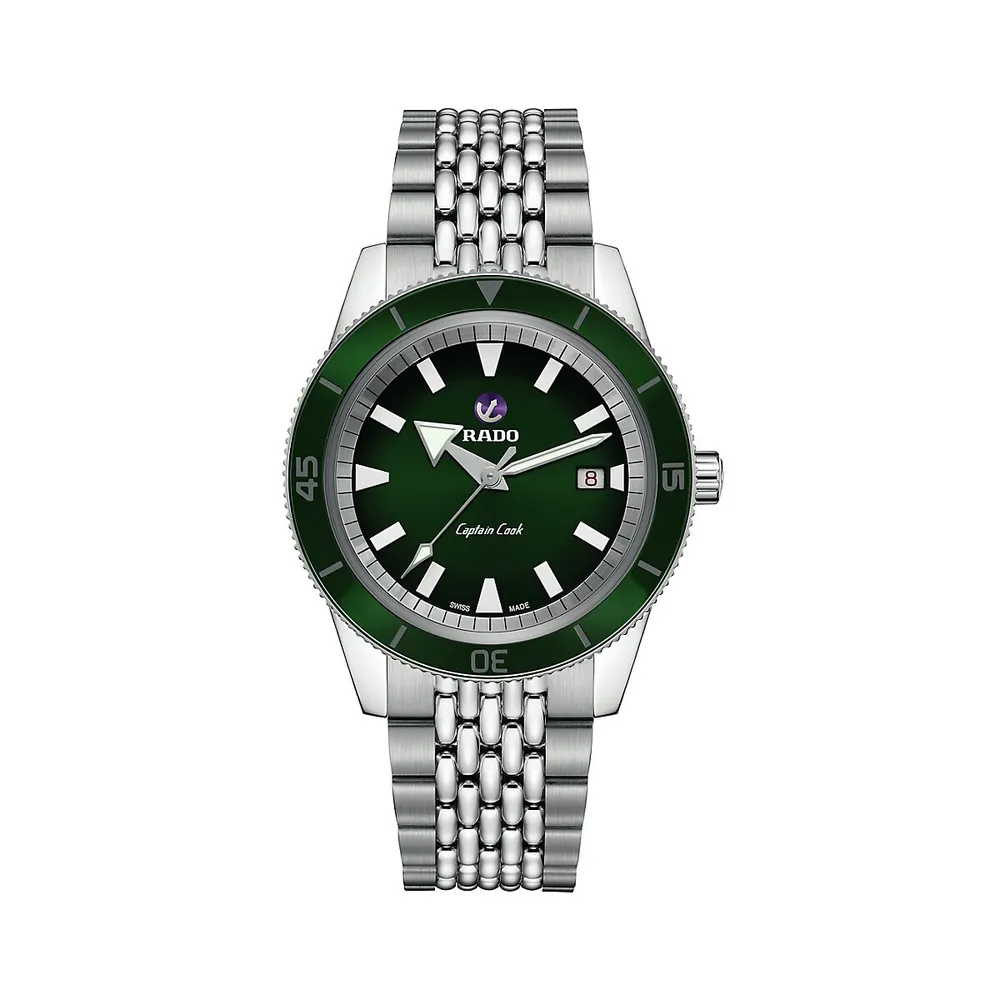 Montre-bracelet en acier inoxydable avec cadran vert automatique Captain Cook