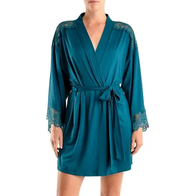 Aegean Tied Lace-Trim Short Robe