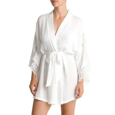Lace-Trimmed Satin Wrap Robe