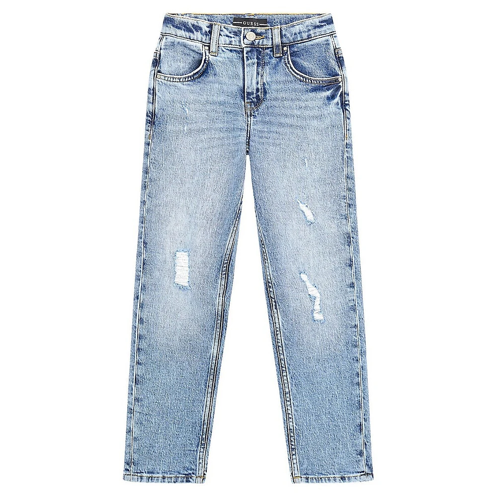 Girl's Straight-Leg Distressed Stretch Jeans