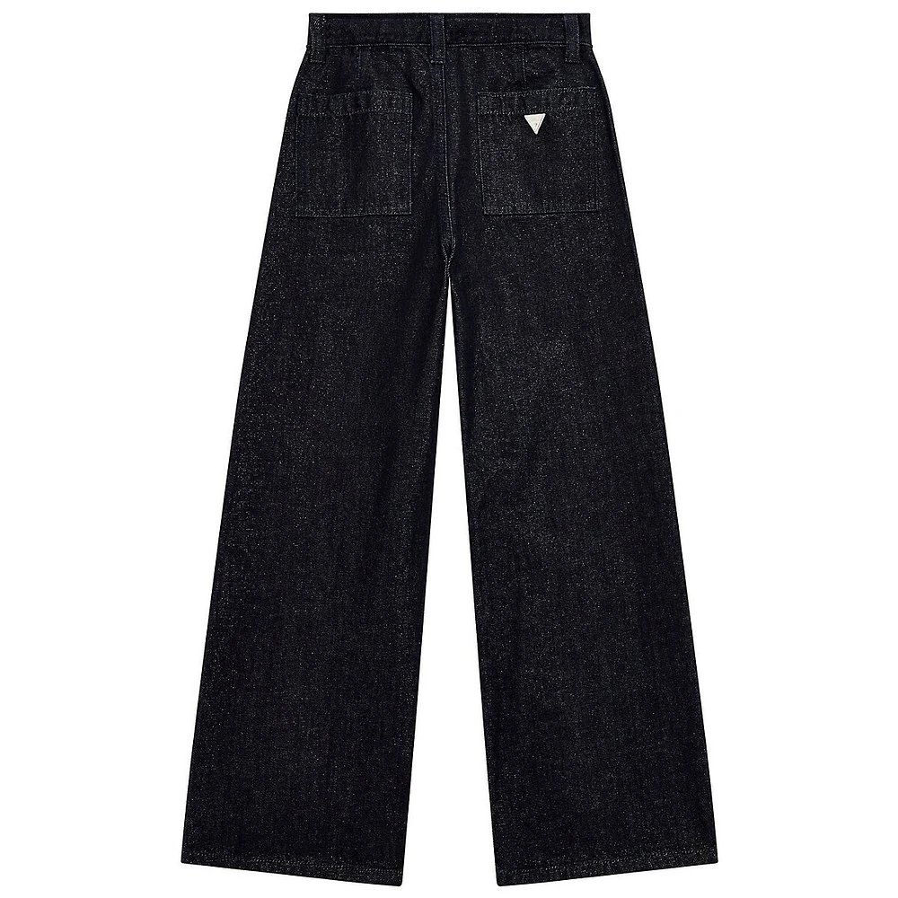 Girl's Lurex Denim 90s-Fit Wide-Leg Chino Pants