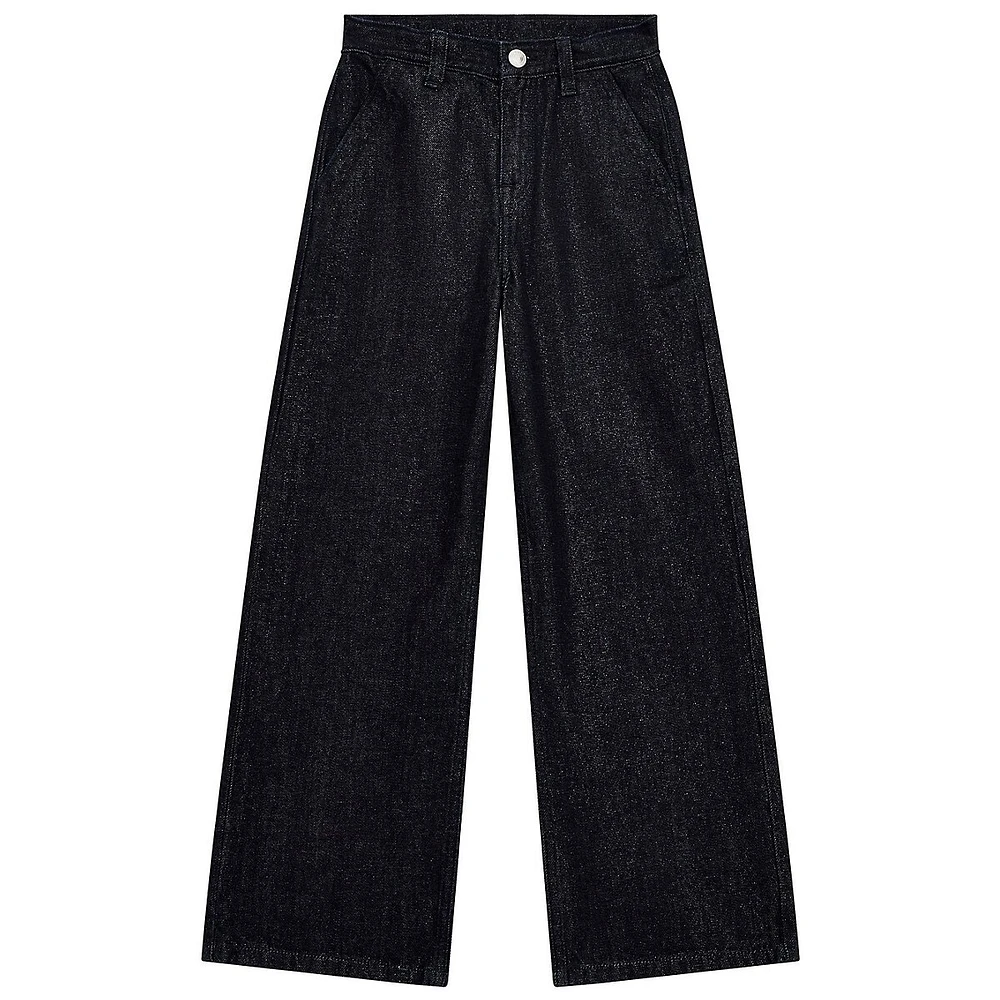 Girl's Lurex Denim 90s-Fit Wide-Leg Chino Pants