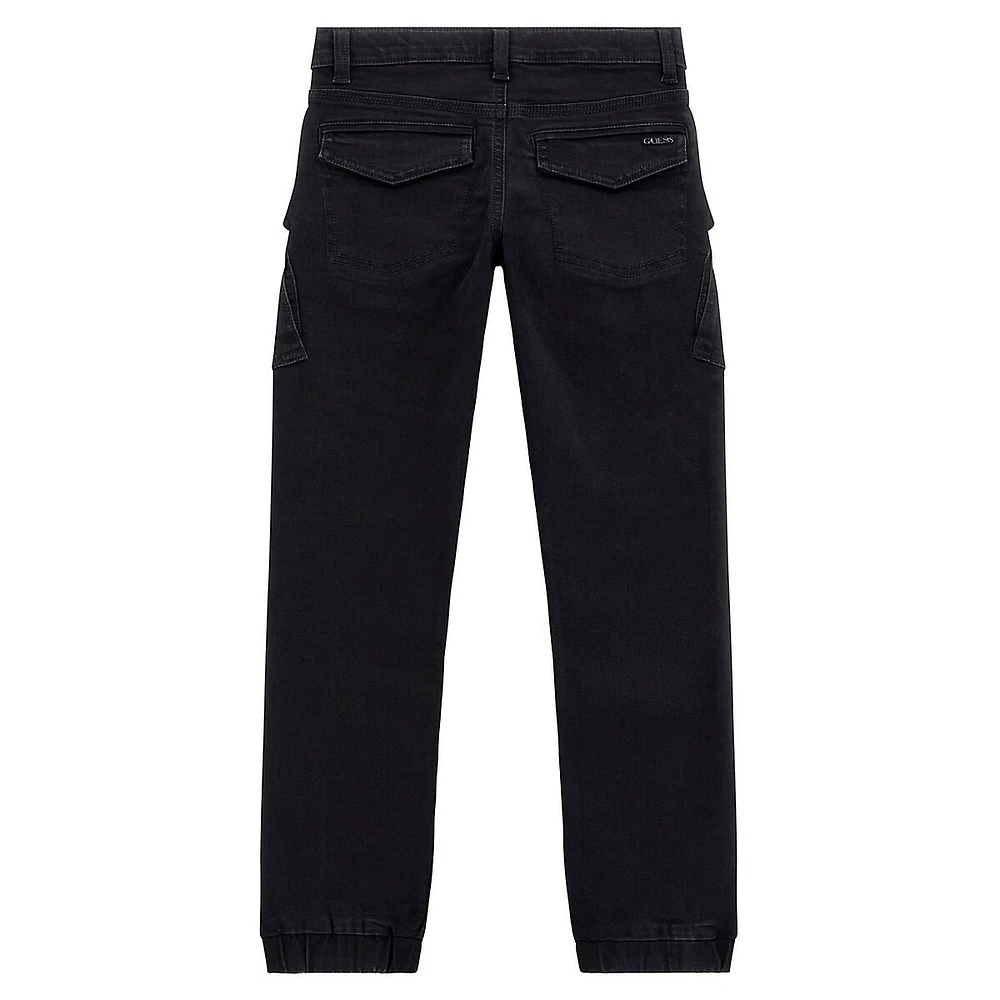 Boy's Stretch-Denim Cargo Jogger Pants