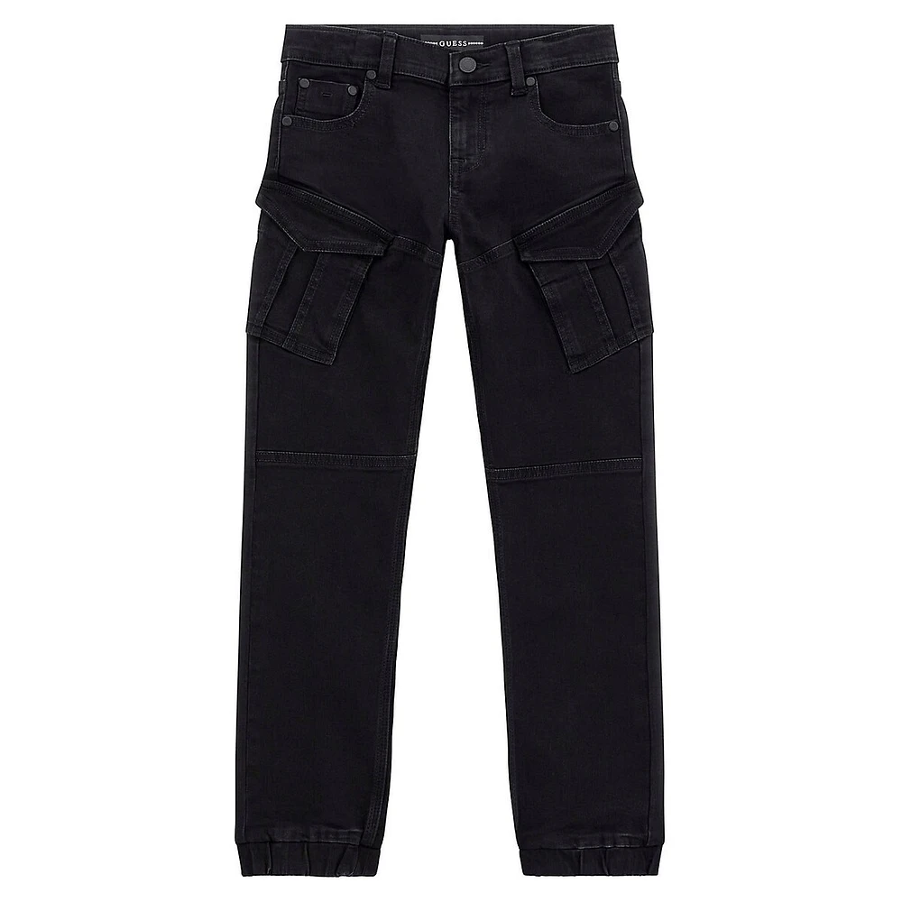 Boy's Stretch-Denim Cargo Jogger Pants