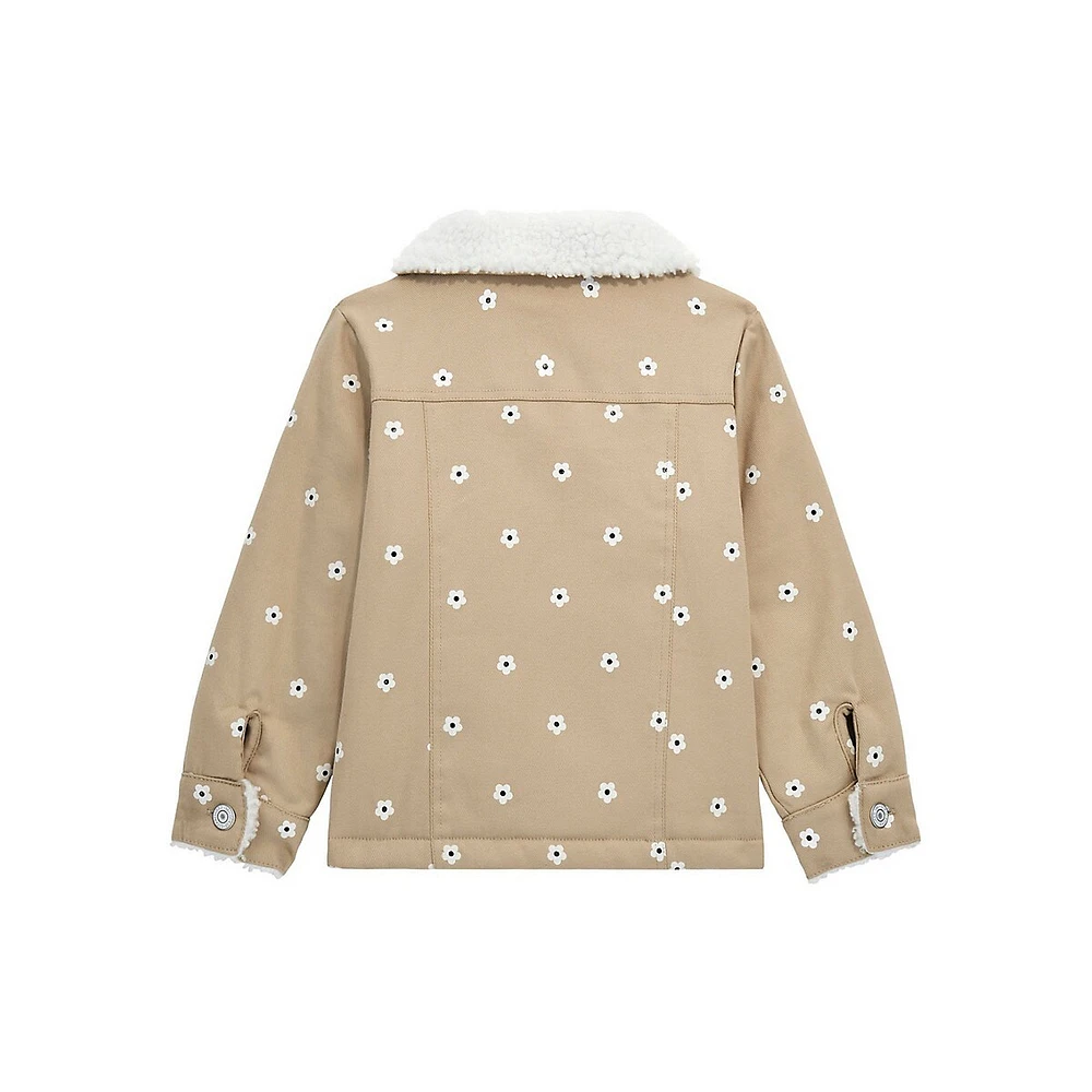 Little Girl's Faux Shearling-Collar Flower-Print Jacket