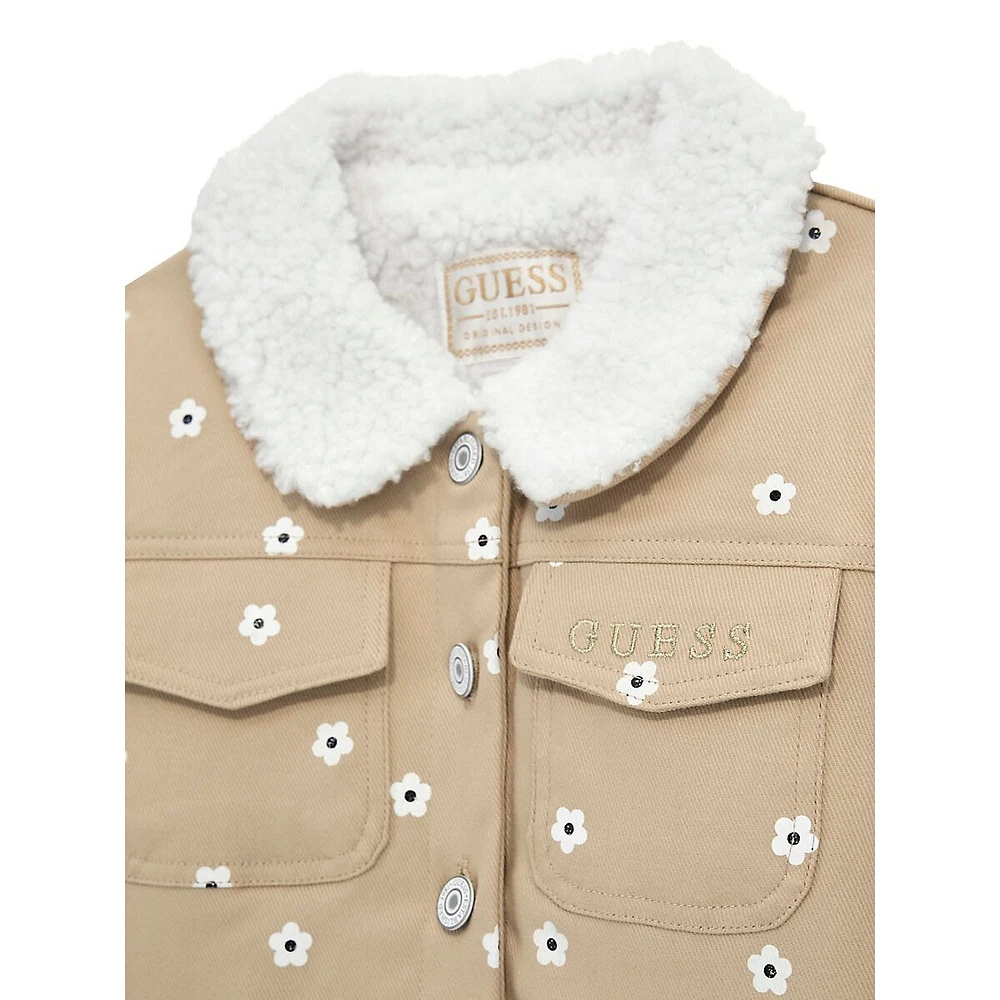 Little Girl's Faux Shearling-Collar Flower-Print Jacket