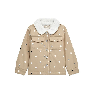 Little Girl's Faux Shearling-Collar Flower-Print Jacket