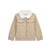 Little Girl's Faux Shearling-Collar Flower-Print Jacket