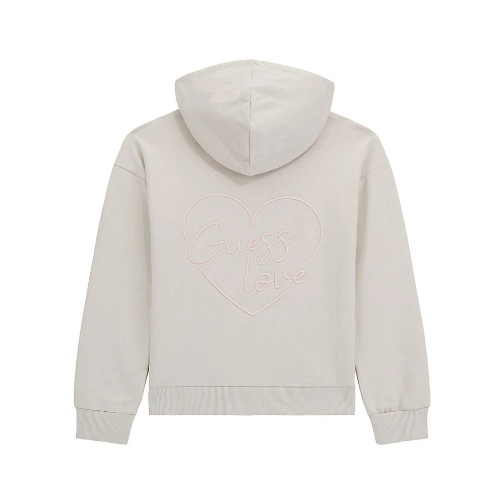 Girl's Front-Zip Logo-Back Hoodie