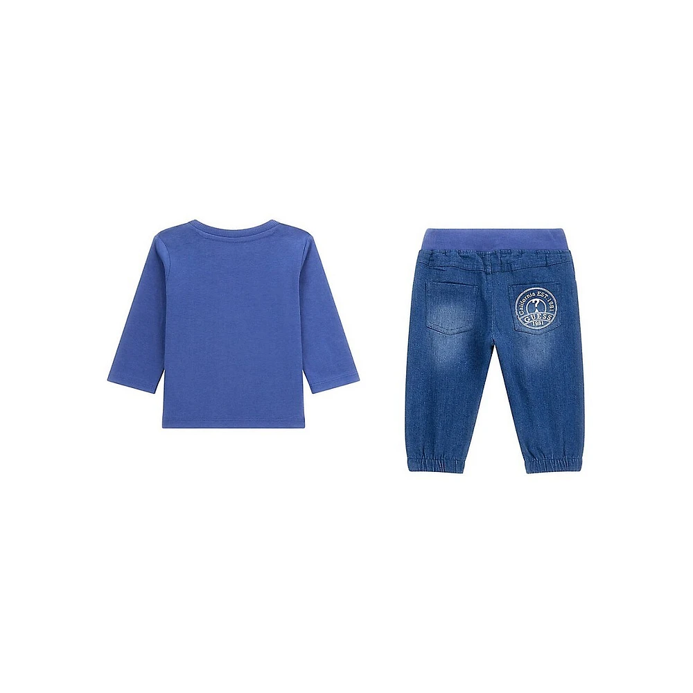 Baby Boy's 2-Piece Long-Sleeve Teddy T-Shirt & Denim Pant Set