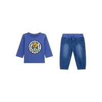 Baby Boy's 2-Piece Long-Sleeve Teddy T-Shirt & Denim Pant Set