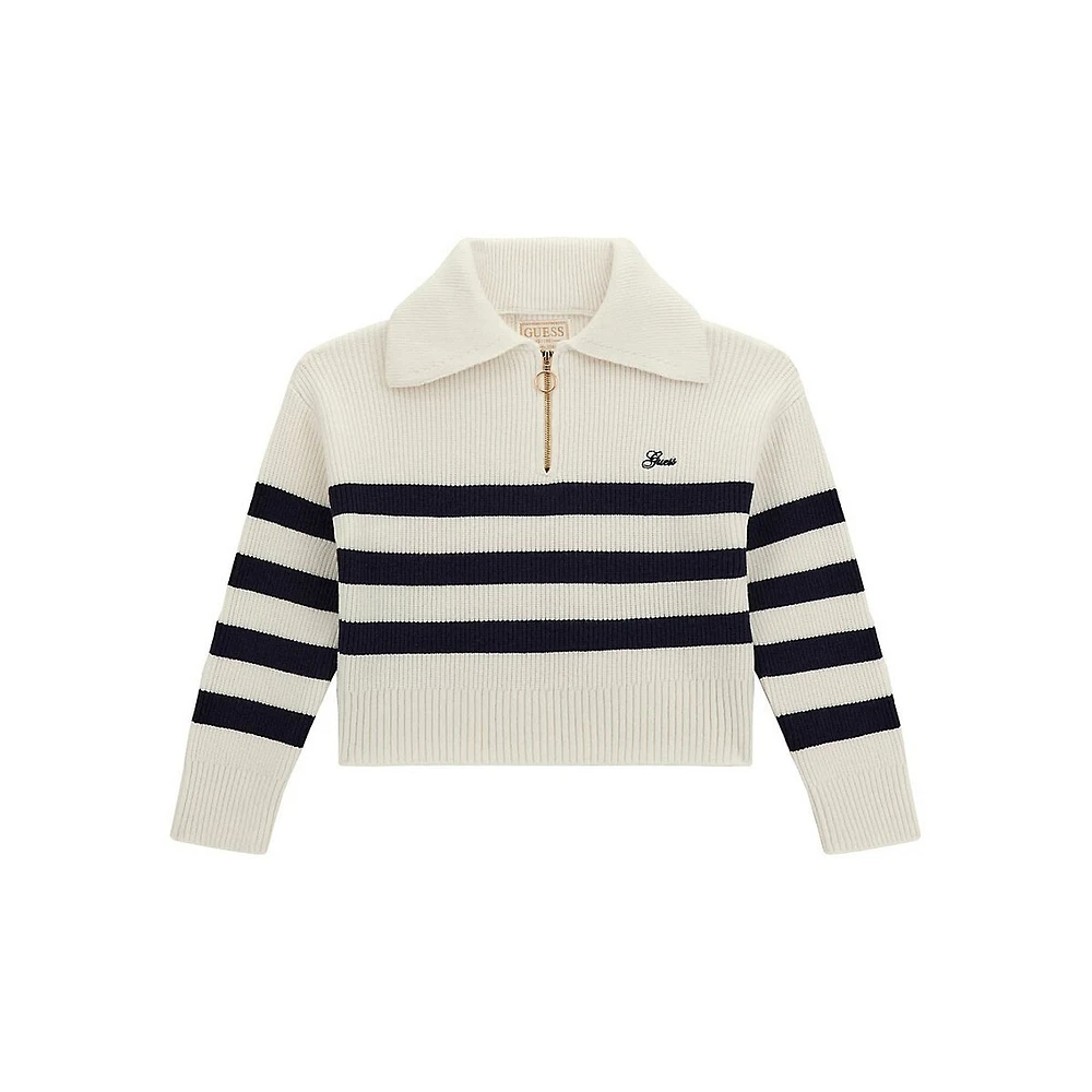 Girl's Half-Zip Striped Sweater