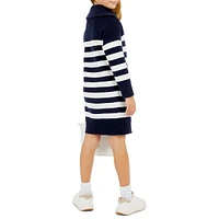 Girl's Striped Long-Sleeve Quarter-Zip Sweater Dress