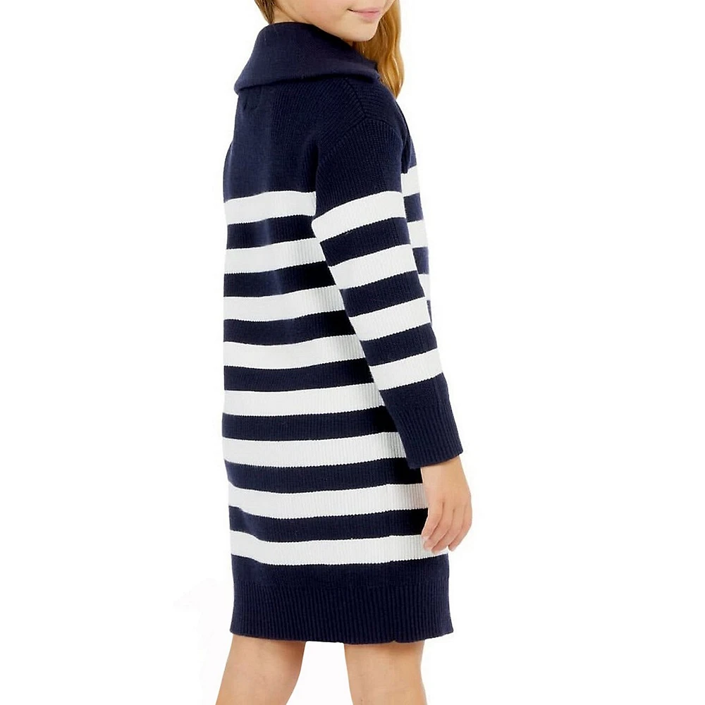 Girl's Striped Long-Sleeve Quarter-Zip Sweater Dress