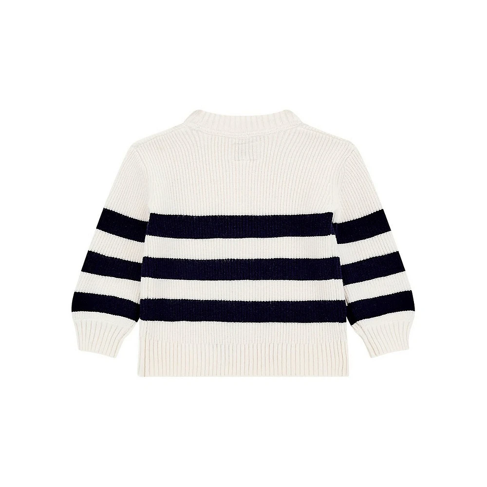 Little Girl's Jacquard-Stripe Logo Cardigan