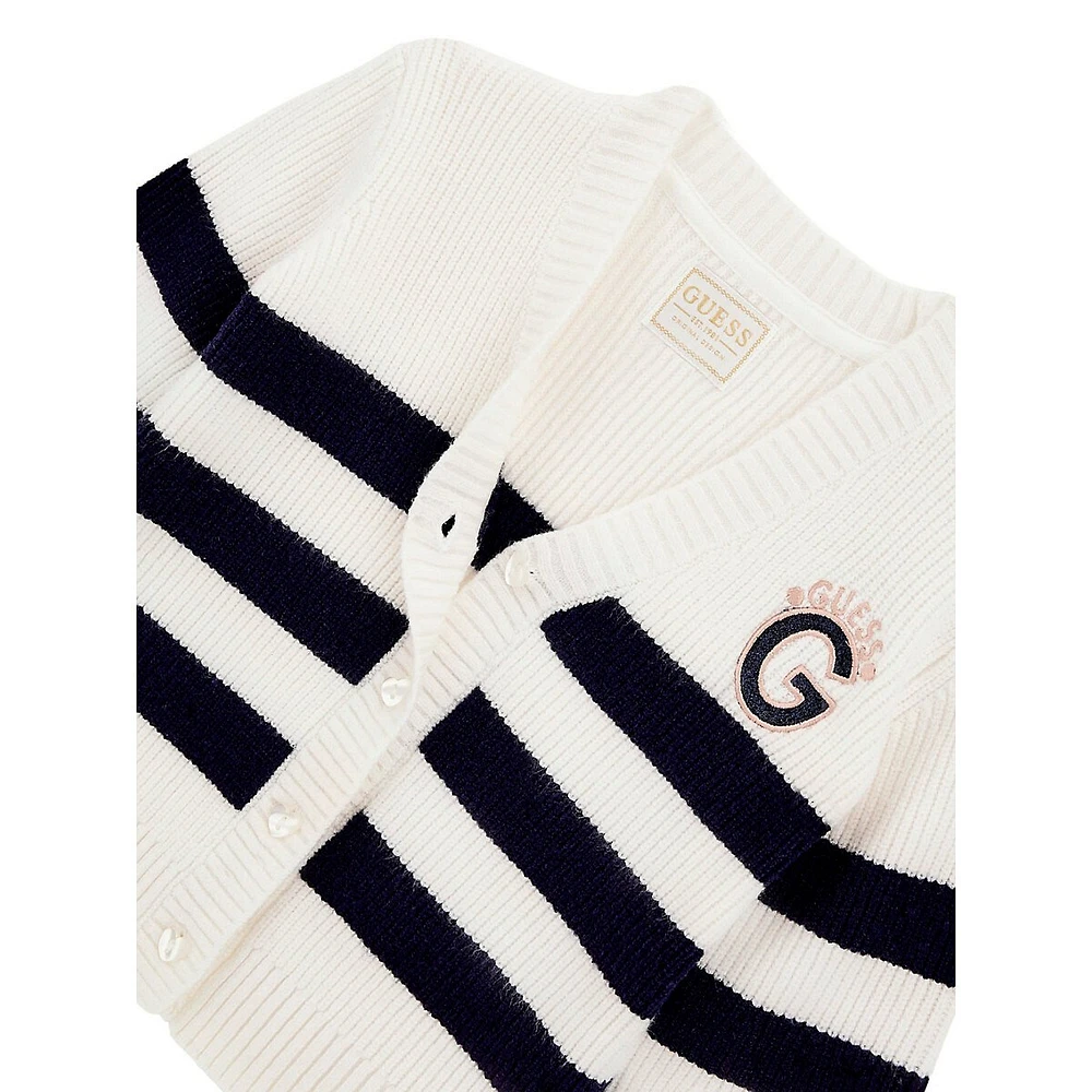 Little Girl's Jacquard-Stripe Logo Cardigan