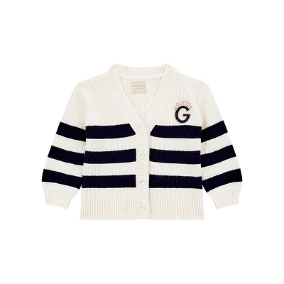 Little Girl's Jacquard-Stripe Logo Cardigan