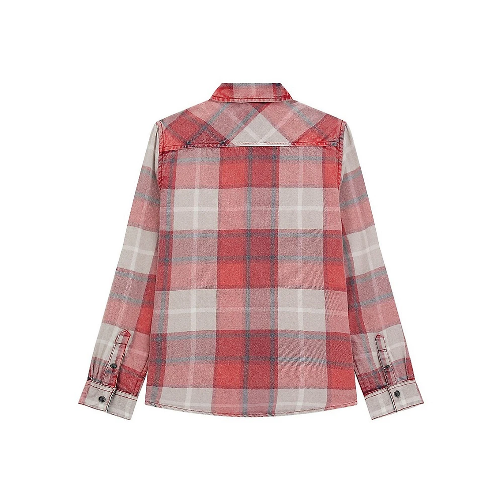 Boy's Adjustable-Sleeve Plaid Flannel Shirt