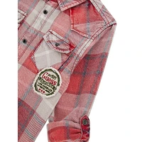 Boy's Adjustable-Sleeve Plaid Flannel Shirt