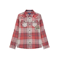 Boy's Adjustable-Sleeve Plaid Flannel Shirt