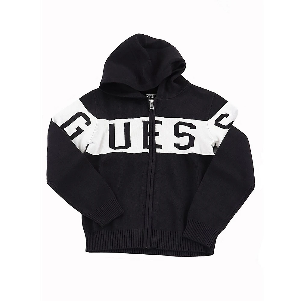 Boy's Cotton Sweater-Knit Full Zip Logo Hoodie