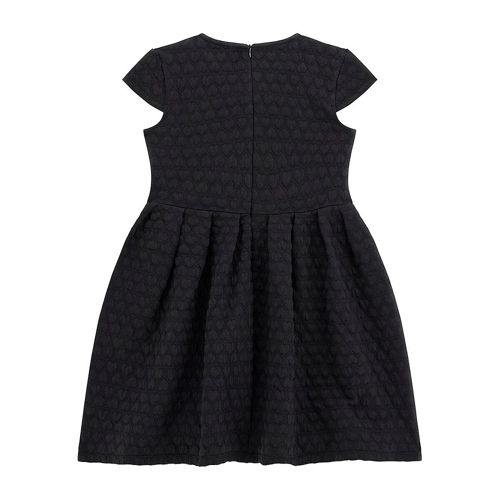 Girl's Short-Sleeve Heart-Embossed Dress