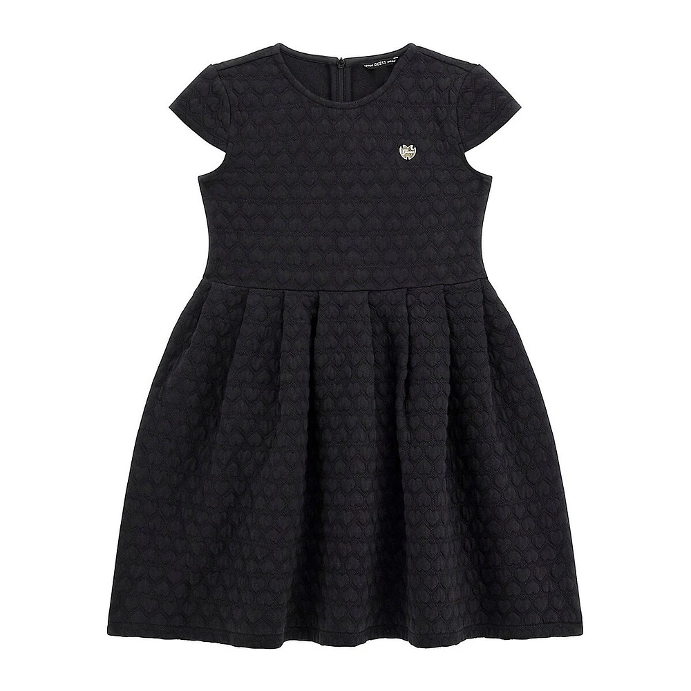 Girl's Short-Sleeve Heart-Embossed Dress