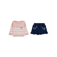 Baby Girl's 2-Piece Striped Top & Denim Skirt Set