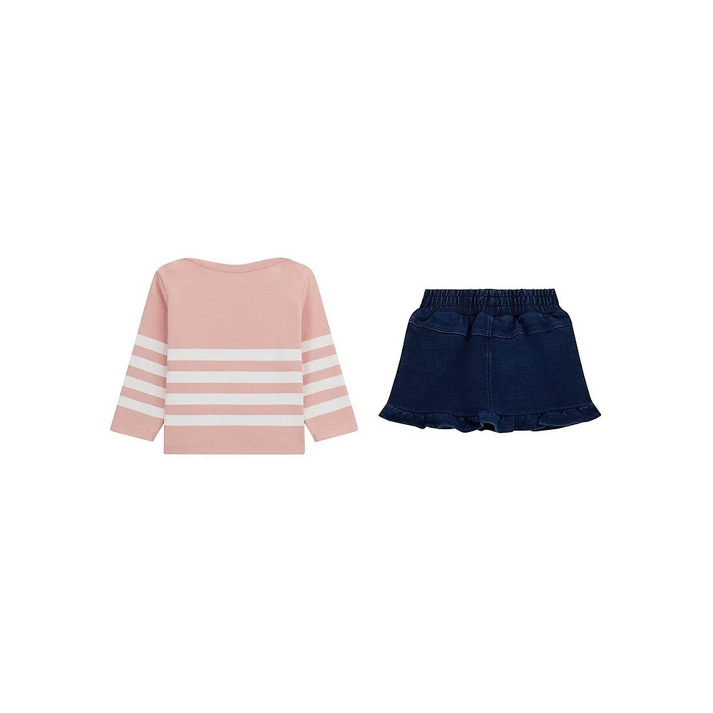 Baby Girl's 2-Piece Striped Top & Denim Skirt Set