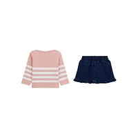 Baby Girl's 2-Piece Striped Top & Denim Skirt Set