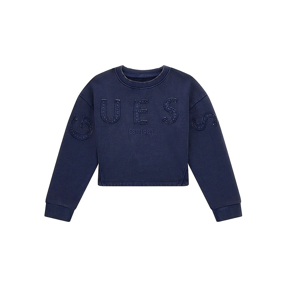 Girl's Oversized Acid-Wash Logo Sweatshirt