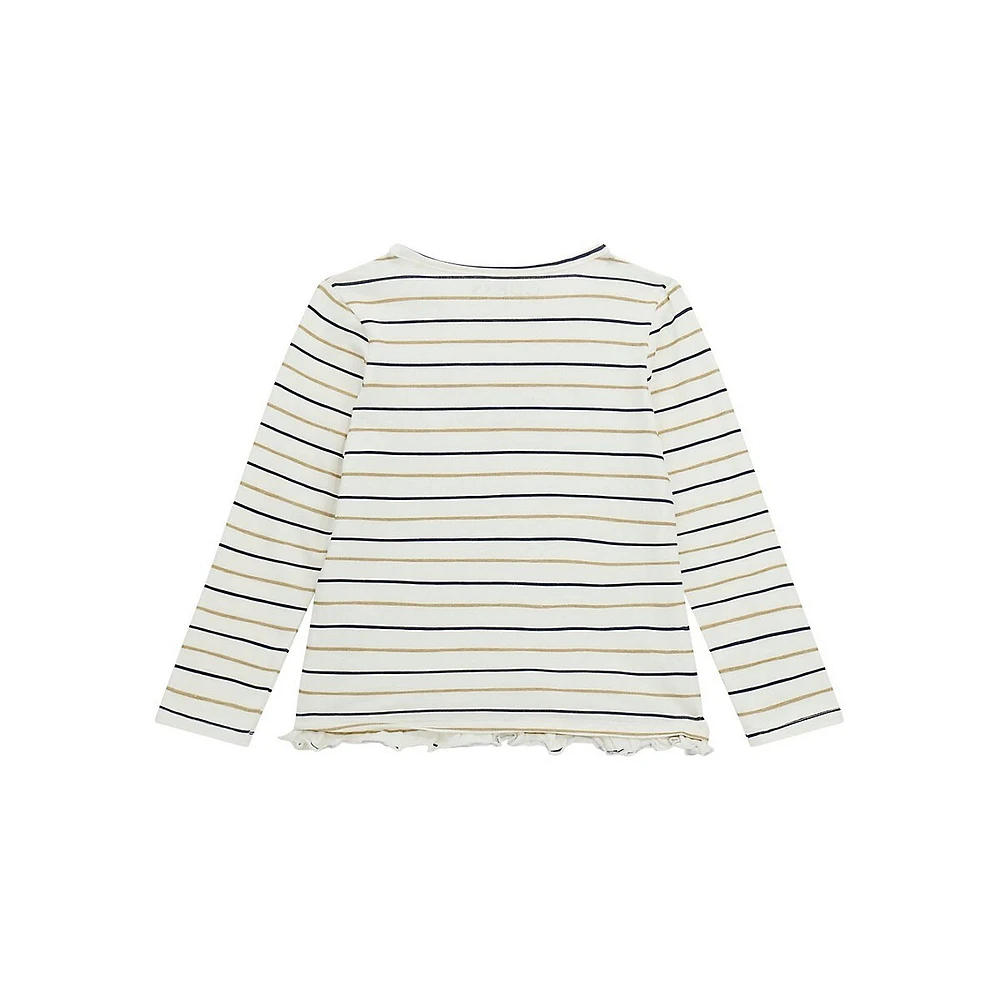 Little Girl's Striped Flounce-Hem Long-Sleeve T-Shirt