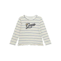 Little Girl's Striped Flounce-Hem Long-Sleeve T-Shirt