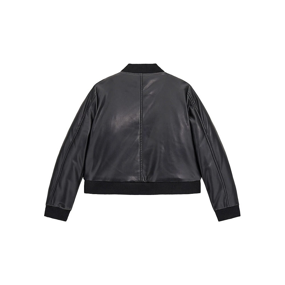 Girl's Vegan Faux Leather Bomber Jacket