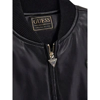 Girl's Vegan Faux Leather Bomber Jacket