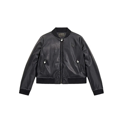 Girl's Vegan Faux Leather Bomber Jacket