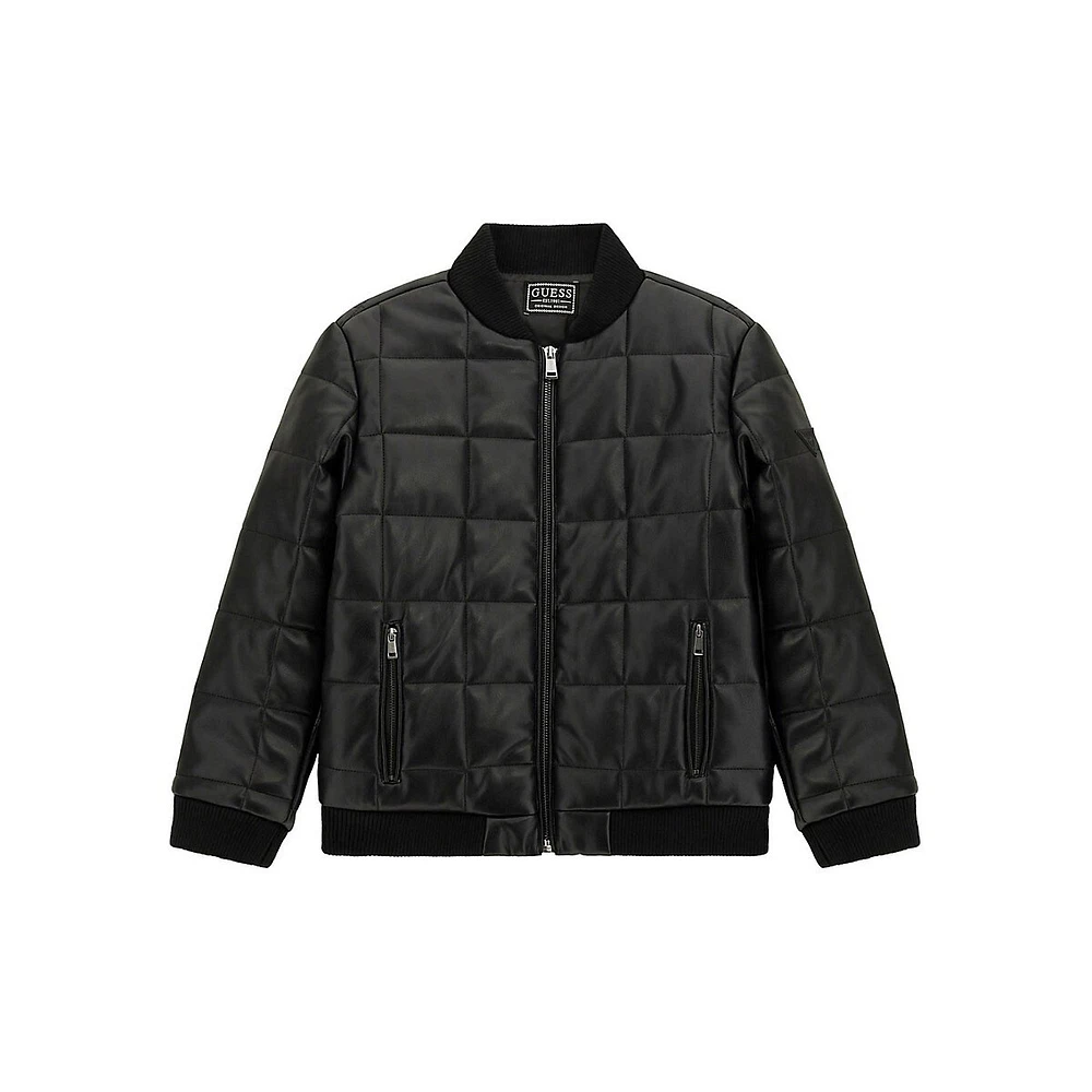 Boy's Quilted Faux Leather Bomber Jacket