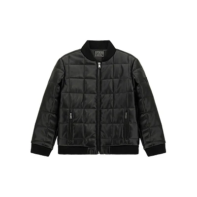 Boy's Quilted Faux Leather Bomber Jacket