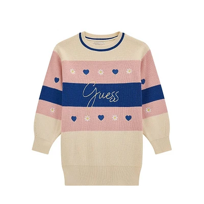 Little Girl's Stripes & Hearts Long-Sleeve Sweater Dress