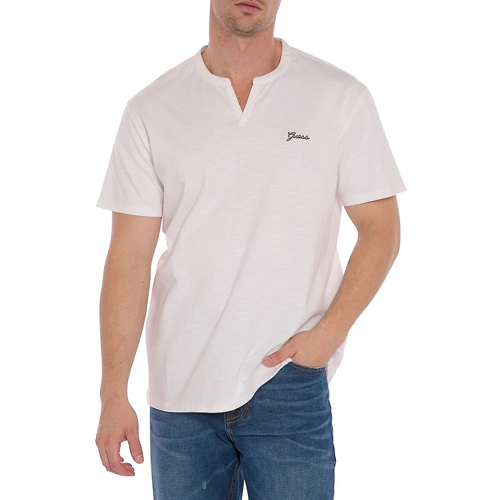 Organic Cotton Henley-Style Split V-Neck T-Shirt